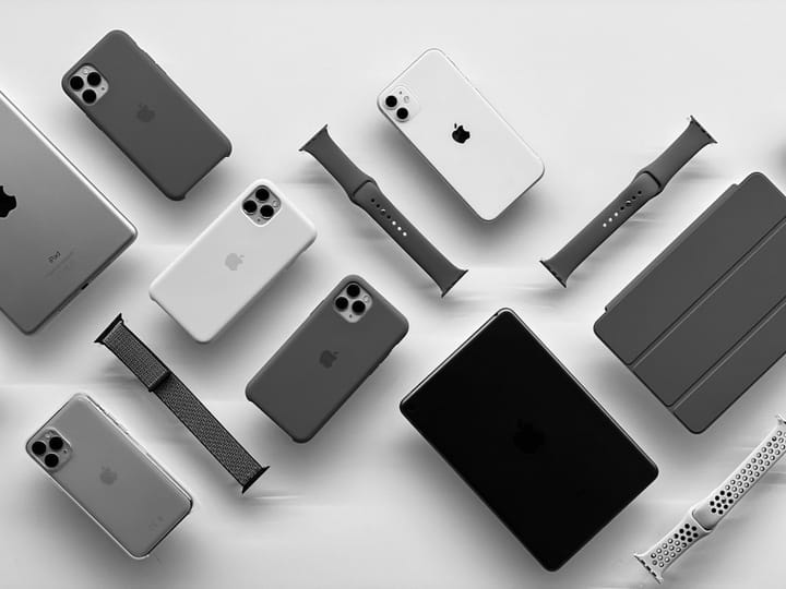 A sleek Apple device setup showcasing seamless integration of iPhone, MacBook, and AirPods, emphasizing the premium ecosystem experience.